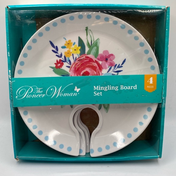 Set Of 4 The Pioneer‎ Woman Mingling Board Appetizer Plates - Holds Wine Glass - Picture 1 of 8